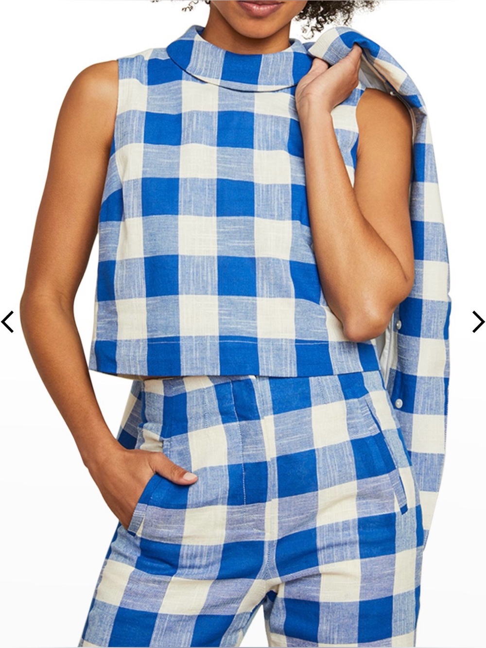 Veronica Beard "Sylvana" buffalo-plaid button-front crop top size 2
